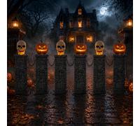 Samuel Alexander 2.4M Battery Powered Light Up Halloween Skull & Pumpkin Fence With Leds