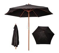 Samuel ALEXANDER 2.4m Wooden Garden Patio Sun Shade Parasol Shaft & Pulley in Black, Patio Beach Outdoor Garden umbrella Parasol