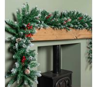 2.7m Snow Tipped Christmas Garland with Red Berries, Cones & Bullet Tips