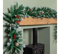 Samuel Alexander 2.7m Snow Tipped Christmas Garland with Red Berries, Cones & Bullet Tips in Dark Green | Size: 2.5m Samuel Alexander Dark Green 2.5m