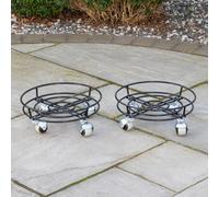 Samuel Alexander 2 Pack of 32cm Black Metal Garden Flower Plant Pot Trolley on Castor Wheels Samuel Alexander Black