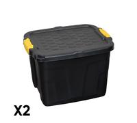 Samuel Alexander 2 Pack of 42L Heavy Duty Lockable & Stackable Storage Tub Chest with Clips in Black Samuel Alexander Black
