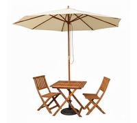 Samuel Alexander 2 Person Folding Wooden Dining Table Chairs Cream Parasol & Base in Brown Samuel Alexander Brown 2 Person