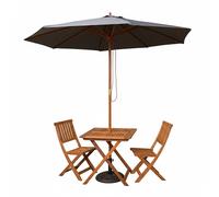 Samuel Alexander 2 Person Folding Wooden Dining Table Chairs Grey Parasol & Base in Brown Samuel Alexander Brown 2 Person