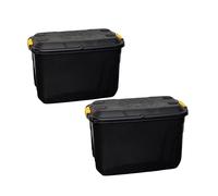 Samuel ALEXANDER 2 x 110L Heavy Duty Trunk on Wheels Sturdy, Lockable, Stackable and Nestable Design Storage Chest with Clips in Black