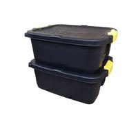 Samuel ALEXANDER 2 x 24L Heavy Duty Storage Boxes, Sturdy, Lockable, Stackable and Nestable Design Storage Chests with Clips in Black
