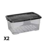 Samuel Alexander 2 x 42L Clear Storage Box with Black Lid, Stackable & Nestable Design Storage Solution Samuel Alexander Black