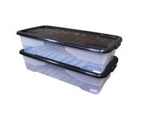 Samuel Alexander 2 X 42L Clear Under Bed Storage Box With Black Lid, Stackable And Nestable Design Storage Solution