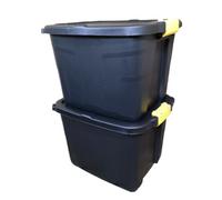 Samuel Alexander 2 X 42L Heavy Duty Storage Tubs Sturdy, Lockable, Stackable And Nestable Design Storage Chests With Clips In Black