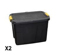 Samuel Alexander 2 X 60L Heavy Duty Lockable & Stackable Storage Tub Chest With Clips In Black