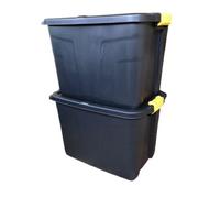 Samuel Alexander 2 X 60L Heavy Duty Storage Tubs Sturdy, Lockable, Stackable And Nestable Design Storage Chests With Clips In Black