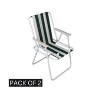 Samuel Alexander 2 X Foldable Garden Chairs Fixed Position Garden Chairs With White Frame And White / Green Striped Fabric