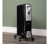 Samuel Alexander 2000W 2Kw 9 Fin Slimline Black Oil Filled Radiator Heater With Adjustable Thermostat