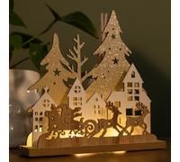 Samuel Alexander 20Cm Battery Operated Light Up Wooden Village With Santa In Sleigh And Warm White Leds