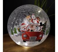 Samuel Alexander 20Cm Battery Operated Twinkling Warm White Led Crackle Effect Ball Decoration With Santa And Friends In Car