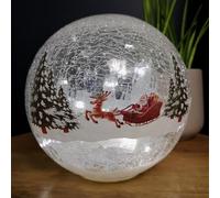 Samuel ALEXANDER 20cm Battery Operated Warm White LED Crackle Effect Ball Christmas Decoration with Reindeer and Sleigh