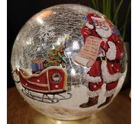 Samuel ALEXANDER 20cm Battery Operated Warm White LED Crackle Effect Ball Christmas Decoration with Santa