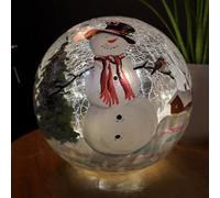 Samuel ALEXANDER 20cm Battery Operated Warm White LED Crackle Effect Ball Christmas Decoration with Snowman