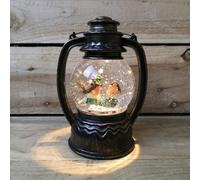Samuel Alexander 20cm Dual Power LED Christmas Glitter Water Spinner Antique Lantern Robin Scene