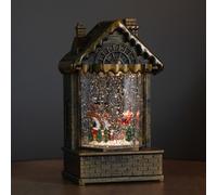 20cm Dual Powered Light up Christmas House Water Spinner with Santa in Sleigh Scene and LEDs