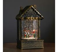 20cm Dual Powered Light up Christmas House Water Spinner with Santa in Sleigh Scene and LEDs