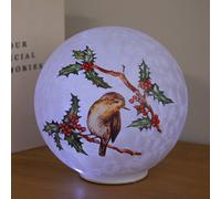 Samuel Alexander 20cm Light Up Christmas Robin Glass Ball with Cool White LEDs Samuel Alexander White