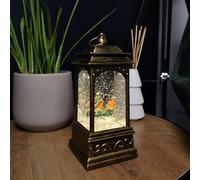 Samuel ALEXANDER 21cm Battery Operated Christmas Robin Scene Glitter Water Spinner Lantern Decoration