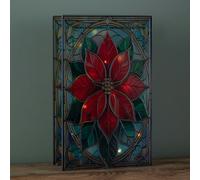 21cm Battery Operated Light up Double Sided Stained Glass Poinsettia Decoration with LEDs