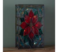 Samuel ALEXANDER 21cm Battery Operated Light up Double Sided Stained Glass Poinsettia Decoration with LEDs
