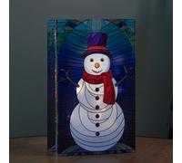 Samuel ALEXANDER 21cm Battery Operated Light up Double Sided Stained Glass Snowman Decoration with LEDs
