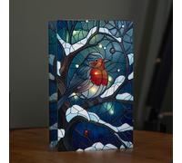 Samuel ALEXANDER 21cm Battery Operated Light up Stained Glass Christmas Decoration with Robin Scene & Warm White LEDs