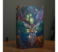 Samuel ALEXANDER 21cm Battery Operated Light up Stained Glass Christmas Decoration with Stag Scene & Warm White LEDs