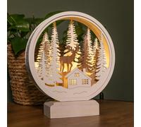 Samuel Alexander 21cm Battery Operated Light up White Wooden Village Landscape with Warm White LEDs