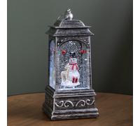 Samuel Alexander 21Cm Dual Powered Light Up Rustic Silver Christmas Water Spinner Decoration With Snowman Scene