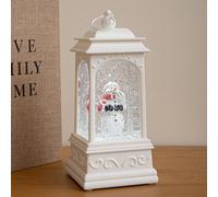 Samuel Alexander 21Cm Dual Powered White Snowman Christmas Water Spinner Lantern With White Led
