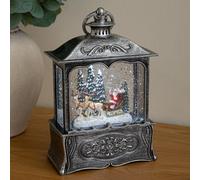 Samuel Alexander 22Cm Dual Powered Silver Santa Sleigh Christmas Water Spinner Lantern