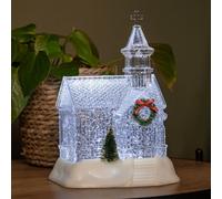 Samuel Alexander 23Cm Battery Operated Light Up Christmas Church With Swirling Glitter And Leds