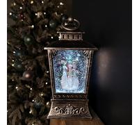 Samuel ALEXANDER 24cm Antique Trapezoid Lantern Glitter Water Spinner with Snowman Christmas Decoration