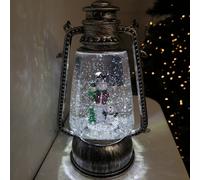 Samuel Alexander 24Cm Christmas Water Spinner Antique Silver Effect Hurricane Lantern Style With Snowman & Penguin Scene