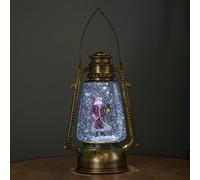 Premier 24cm Battery operated Santa Hurricane Lantern Glitter Water Spinner In Antique Gold