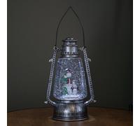 Samuel Alexander 24Cm Dual Powered Light Up Silver Antique Lantern Christmas Water Spinner With Snowman Scene