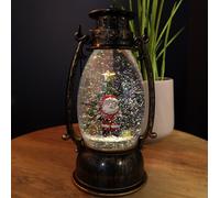 Samuel Alexander 24cm LED Christmas Glitter Water Spinner Antique Lantern Snowy Santa Scene in Black Samuel Alexander Black