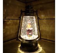 Samuel Alexander 24cm Premier Christmas Water Spinner Antique Effect Hurricane Lantern with Robin on Post-box Dual Powered in Gold Samuel Alexander Gold