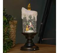 Samuel Alexander 25cm Snowtime Dual Power LED Christmas Glitter Water Spinner Candlestick Santa Scene