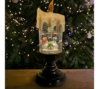 Samuel Alexander 25cm Snowtime Dual Power LED Christmas Glitter Water Spinner Candlestick Snowman Scene