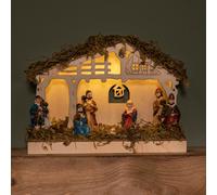Samuel Alexander 26cm Battery Operated Light up Wooden Christmas Nativity Scene with Warm White LEDs