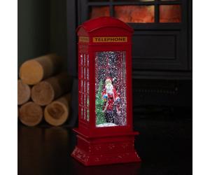 Samuel Alexander 26Cm Dual Powered Light Up Red Telephone Box Christmas Water Spinner With Santa Scene
