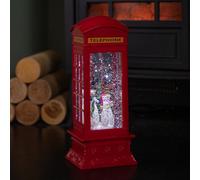 Samuel Alexander 26.5cm Christmas Water Spinner Telephone Box Design with Snowman Scene Dual Power