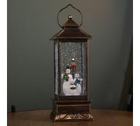 27cm Battery Operated Light up Bronze Christmas Water Spinner with Snowman Scene & LEDs