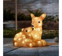 Samuel Alexander 27cm Battery Powered Light up Ice Frosted Christmas Doe & Fawn with Warm White LEDs